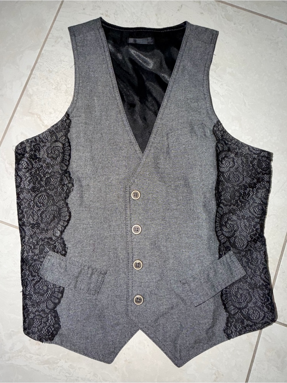 1990 Y2K Old Navy Gray & Black Lace Side Panel Vest Like New